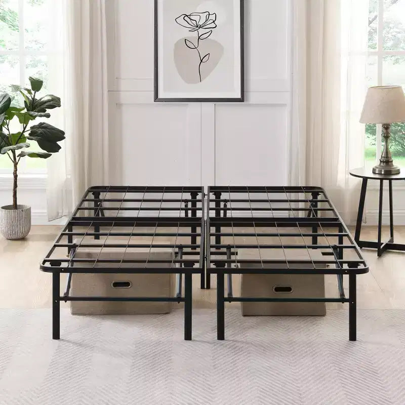 Telaio letto pieghevole in metallo con spazio contenitore sottostante, nessuna rete necessaria, misure Queen/King