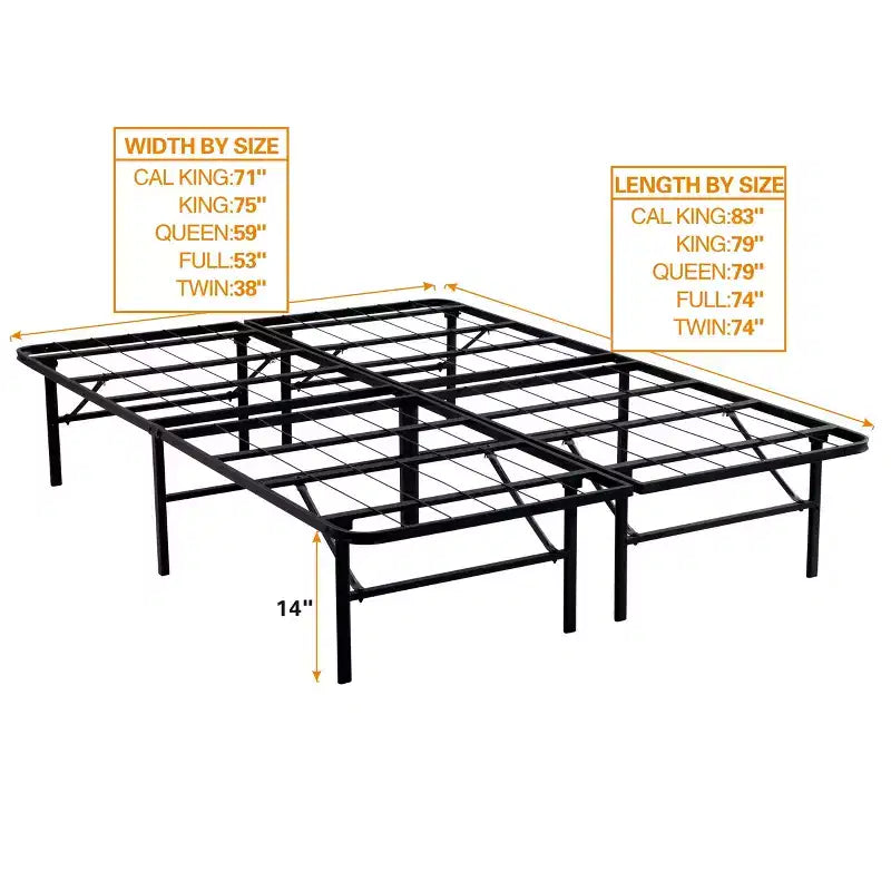 Folding Metal Platform Bed Frame with Underbed Storage, No Box Spring Needed, Queen/King Size