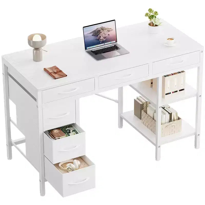 Computer Desk with 6 Fabric Drawers & Adjustable Middle Shelf