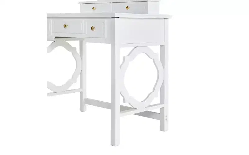 Toeletta con specchio reversibile, 5 cassetti e sgabello abbinato, bianco