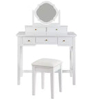 Toeletta con specchio reversibile, 5 cassetti e sgabello abbinato, bianco