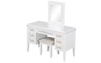 Toeletta moderna da 48 pollici con specchio illuminato, 7 cassetti, sgabello abbinato per camera da letto, finitura beige chiaro