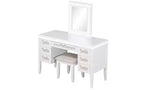 Toeletta moderna da 48 pollici con specchio illuminato, 7 cassetti, sgabello abbinato per camera da letto, finitura beige chiaro