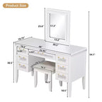 Toeletta moderna da 48 pollici con specchio illuminato, 7 cassetti, sgabello abbinato per camera da letto, finitura beige chiaro