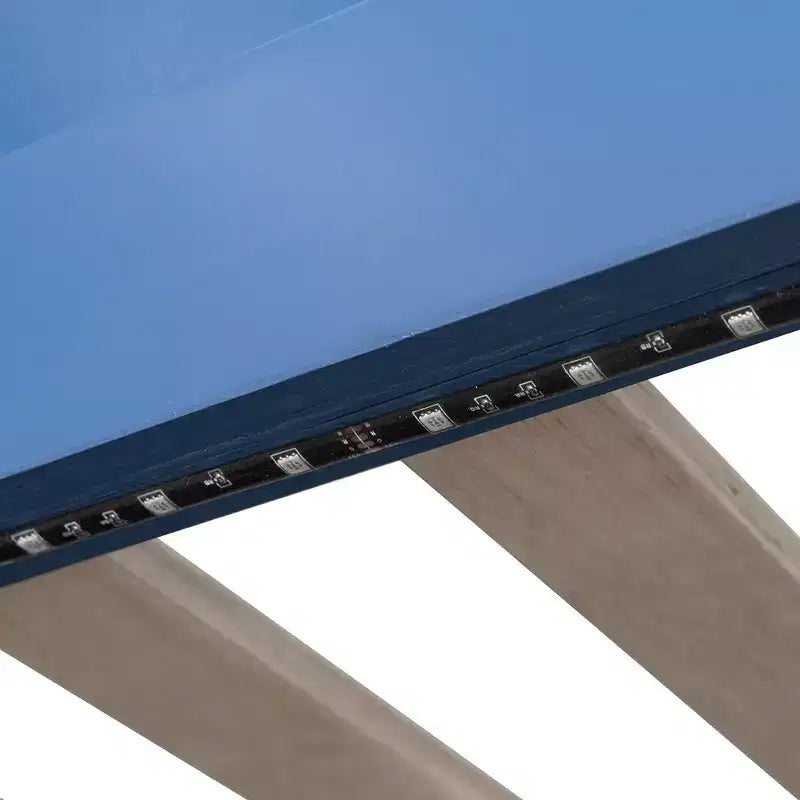 Letto a soppalco matrimoniale in legno con scrivania, mensola portaoggetti, divano convertibile e luce LED