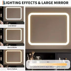 Scrivania da trucco a LED con specchio, cassetti e ripiani portaoggetti