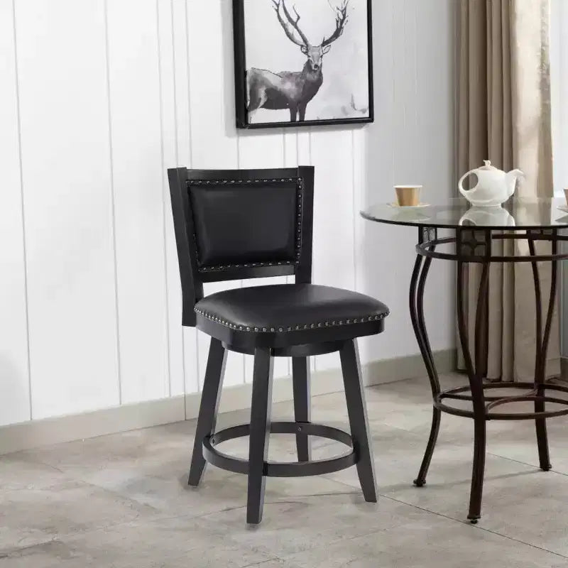 Counter Height Swivel Barstool with Faux Leather Upholstery – Black