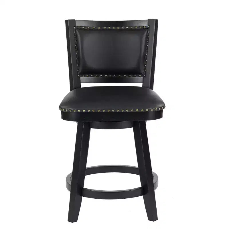 Counter Height Swivel Barstool with Faux Leather Upholstery – Black