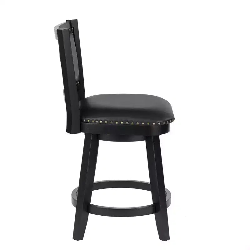 Counter Height Swivel Barstool with Faux Leather Upholstery – Black