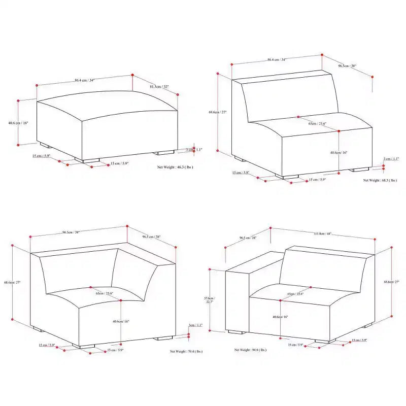Divano componibile a L con pouf – Grigio chiaro