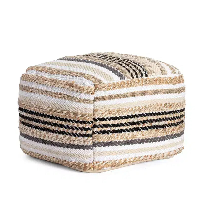 Pouf ottomano quadrato – Beige e Scala di grigi, Fodera rimovibile