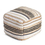 Pouf ottomano quadrato – Beige e Scala di grigi, Fodera rimovibile