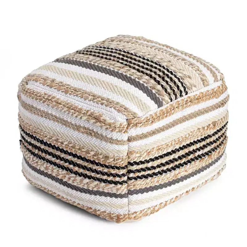 Square Pouf Ottoman – Beige & Grayscale, Removable Cover