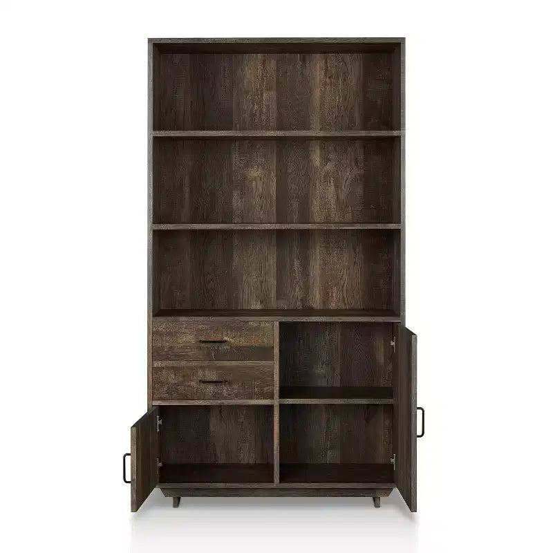 Libreria da 177,3 cm con armadietto e cassetti – Finitura in rovere rigenerato