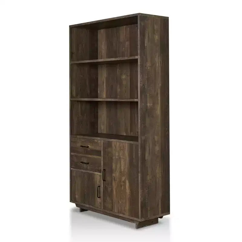 69.8" Bookcase with Cabinet and Drawers – Reclaimed Oak Finish