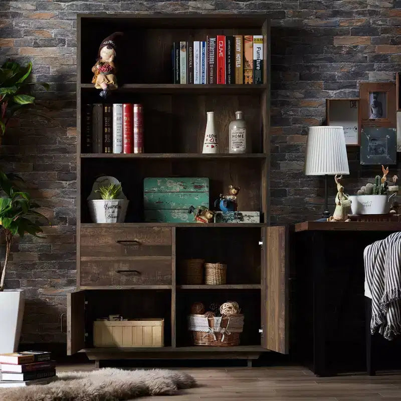 Libreria da 177,3 cm con armadietto e cassetti – Finitura in rovere rigenerato