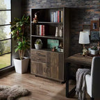 Libreria da 177,3 cm con armadietto e cassetti – Finitura in rovere rigenerato