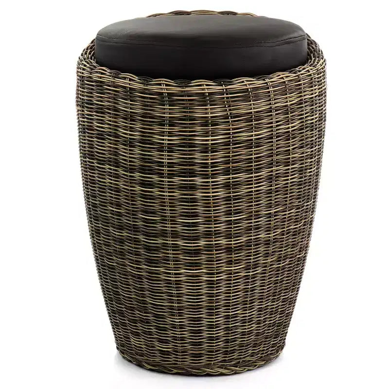 Round Wicker Ottoman with Storage