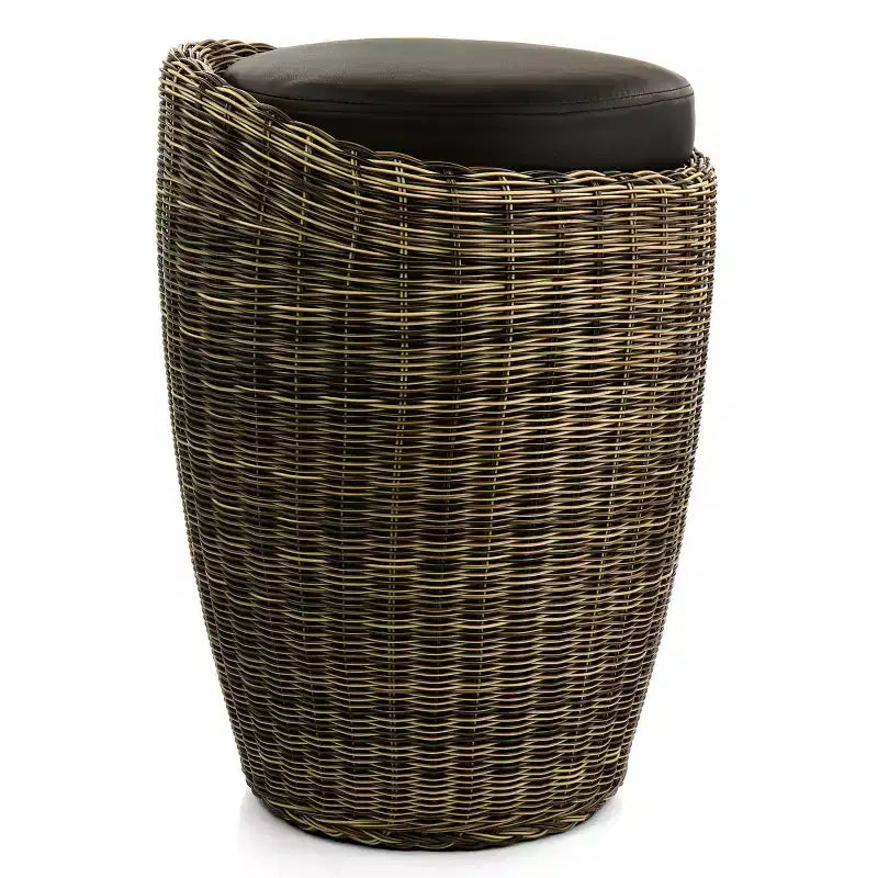 Pouf rotondo in vimini con contenitore