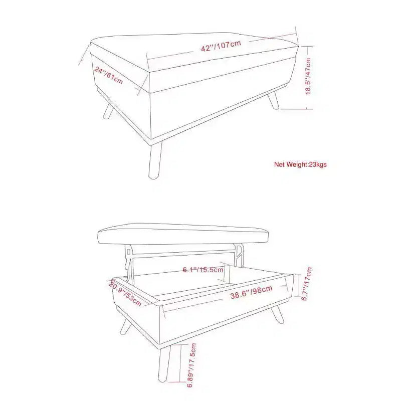 Tavolino contenitore/pouf grande con piano sollevabile