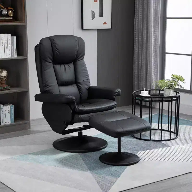 Swivel Recliner Chair with Ottoman and Footrest, PU Leather, 360° Rotation, Adjustable Backrest for Living Room and Bedroom