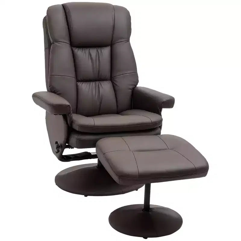 Swivel Recliner Chair with Ottoman and Footrest, PU Leather, 360° Rotation, Adjustable Backrest for Living Room and Bedroom