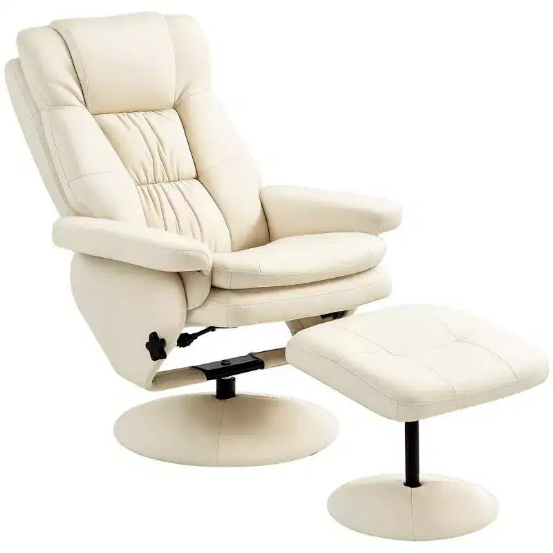Swivel Recliner Chair with Ottoman and Footrest, PU Leather, 360° Rotation, Adjustable Backrest for Living Room and Bedroom