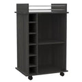 TUHOME Portable Dukat Wine and Liquor Bar Storage Display Cabinet Cart with Glass Door, 4 Wheels, 2 Shelves, and 6 Cubbies