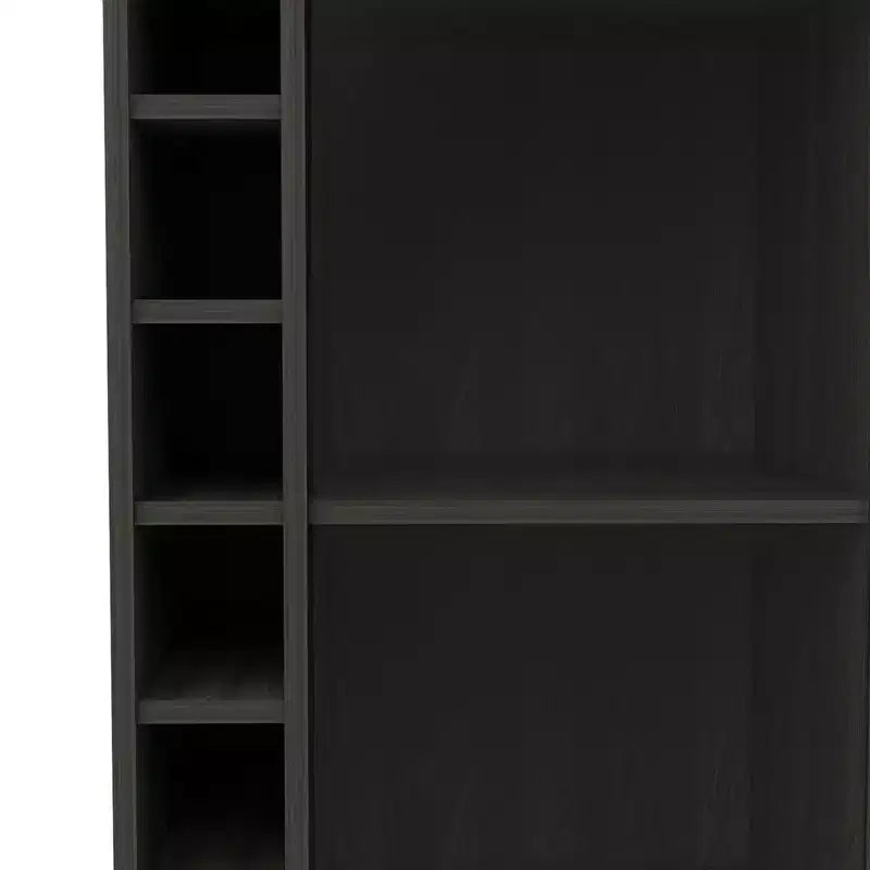 Portable Bar Storage Cabinet Cart with Glass Door, 4 Wheels, 2 Shelves, and 6 Cubbies