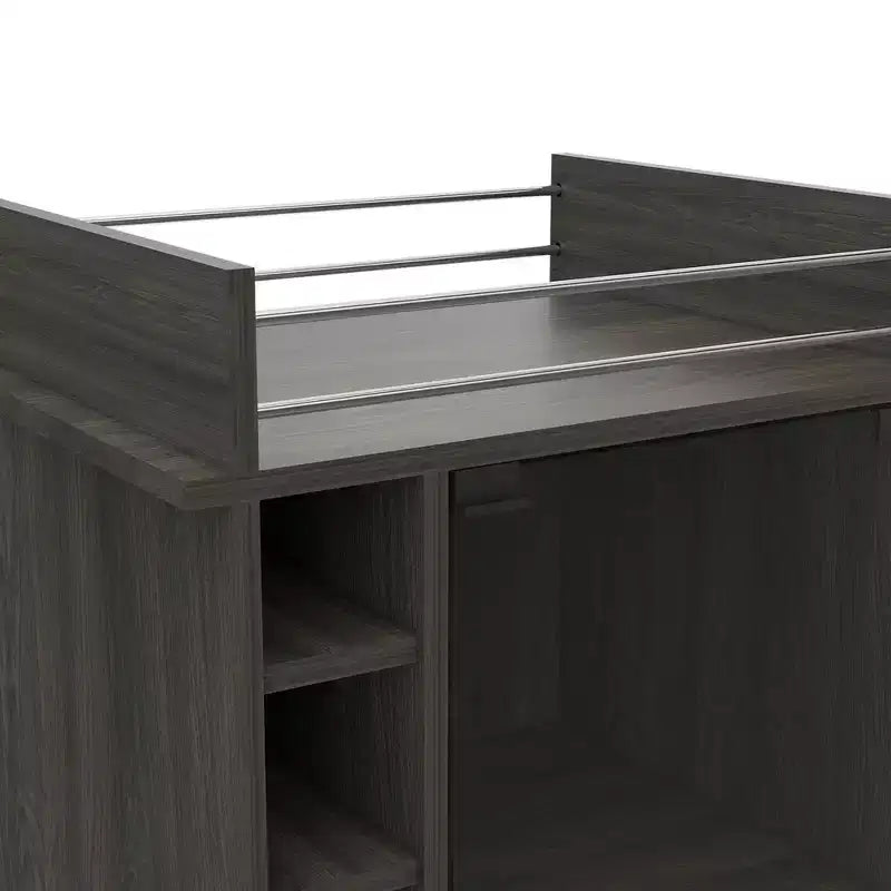 Carrello portatile mobile bar con anta in vetro, 4 ruote, 2 ripiani e 6 scomparti