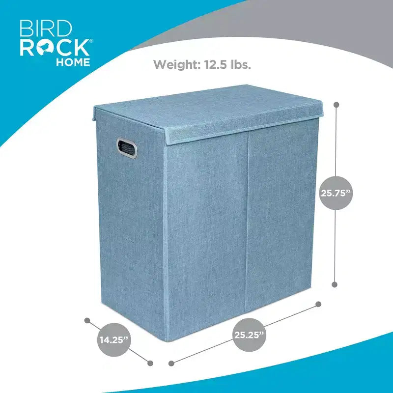 Double Linen Laundry Hamper with Lid and Removable Liners - Light Blue