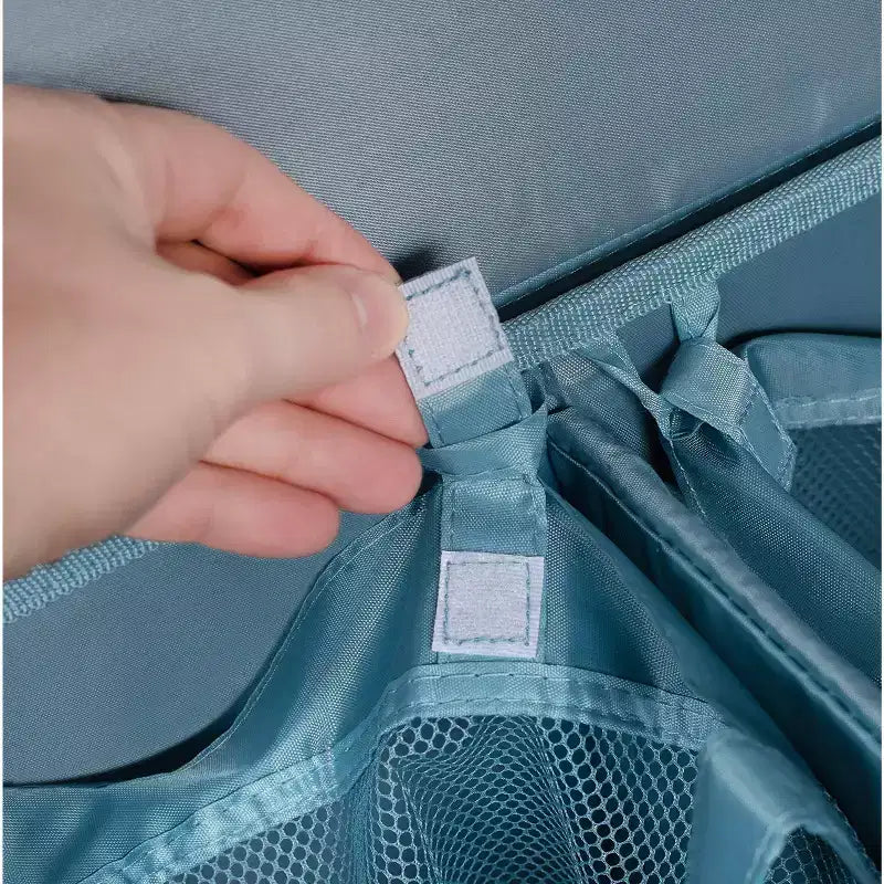 Cesto portabiancheria doppio in lino con coperchio e sacchi rimovibili - Azzurro