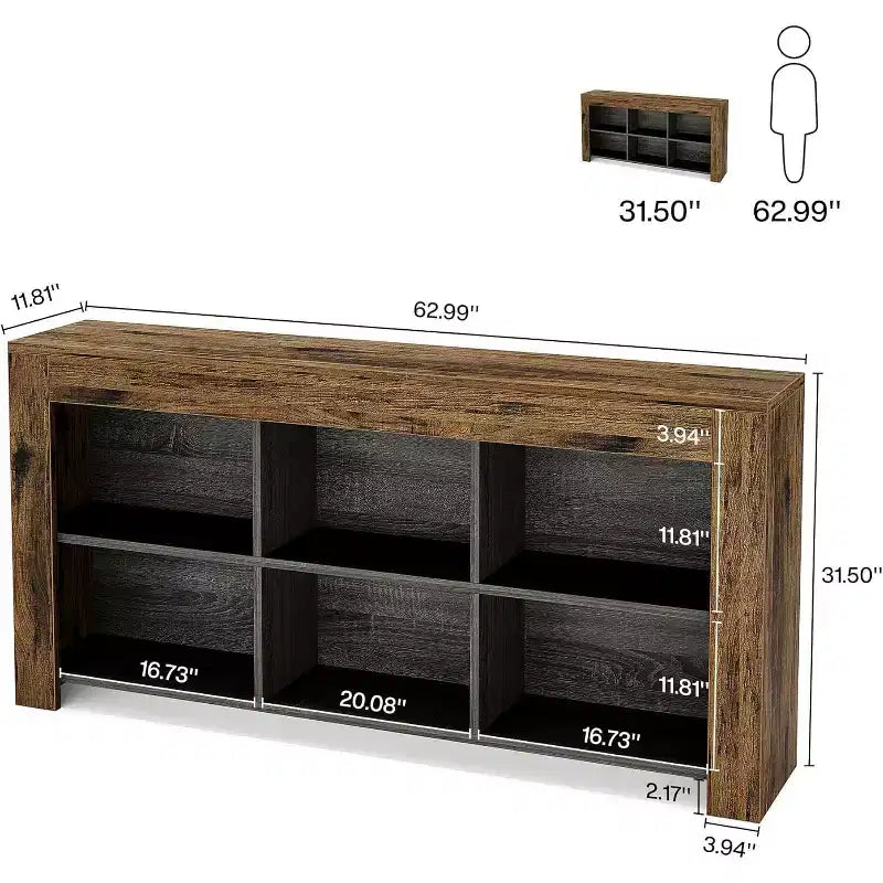 Consolle in legno da 63 pollici con 6 cubi portaoggetti