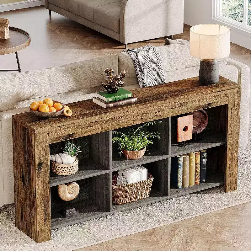 Consolle in legno da 63 pollici con 6 cubi portaoggetti