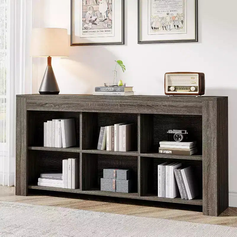 63-Inch Wooden Console Table with 6 Storage Cubes