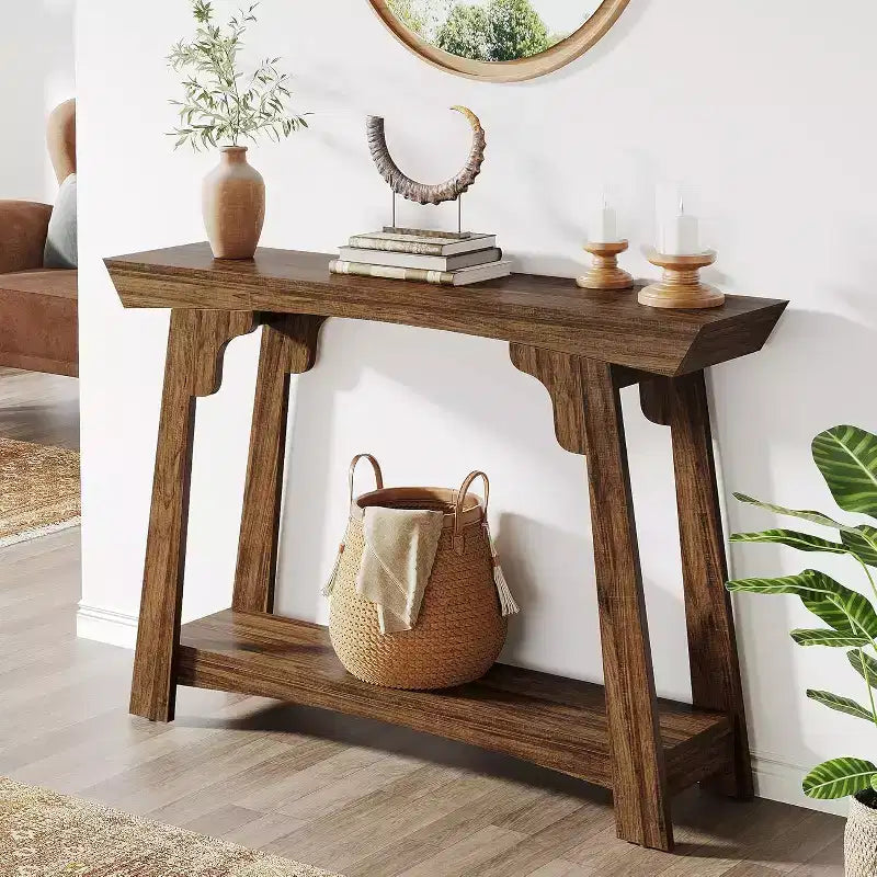 2-Tier Narrow Wooden Console Table