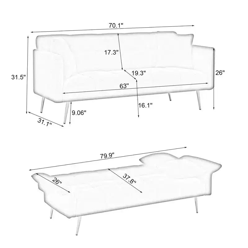 Divano Letto Convertibile con Rivestimento in Velluto, Futon Pieghevole per Soggiorno o Camera da Letto