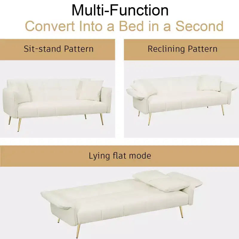 Convertible Sofa Bed with Velvet Upholstery, Folding Futon Sleeper for Living Room or Bedroom