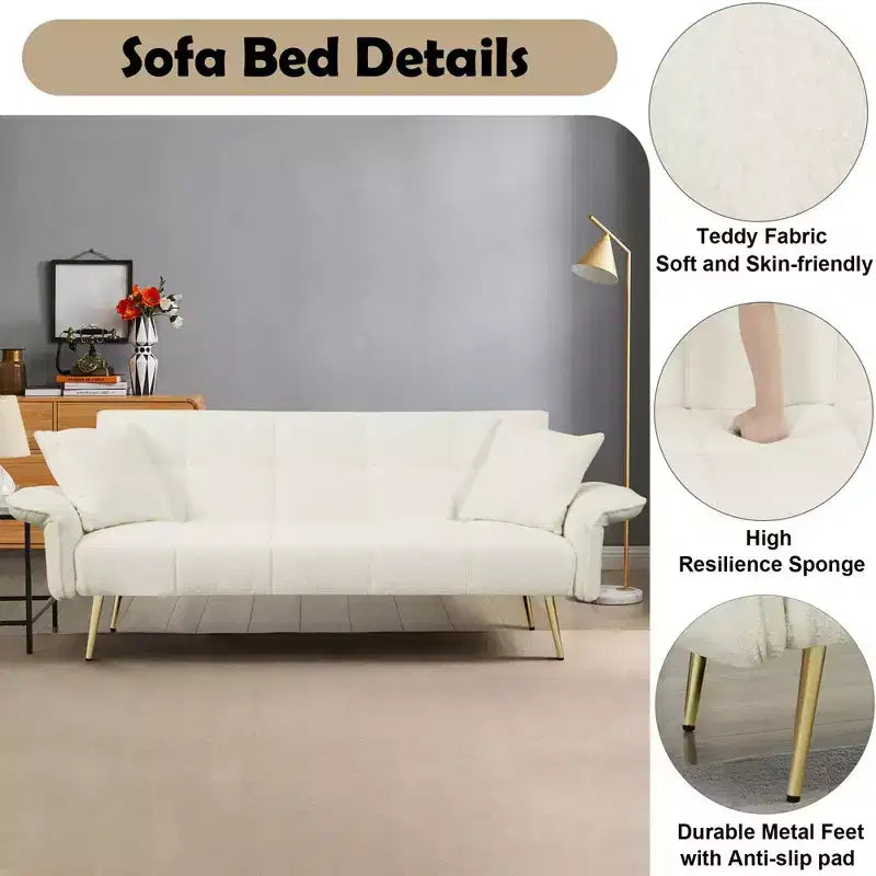 Divano Letto Convertibile con Rivestimento in Velluto, Futon Pieghevole per Soggiorno o Camera da Letto