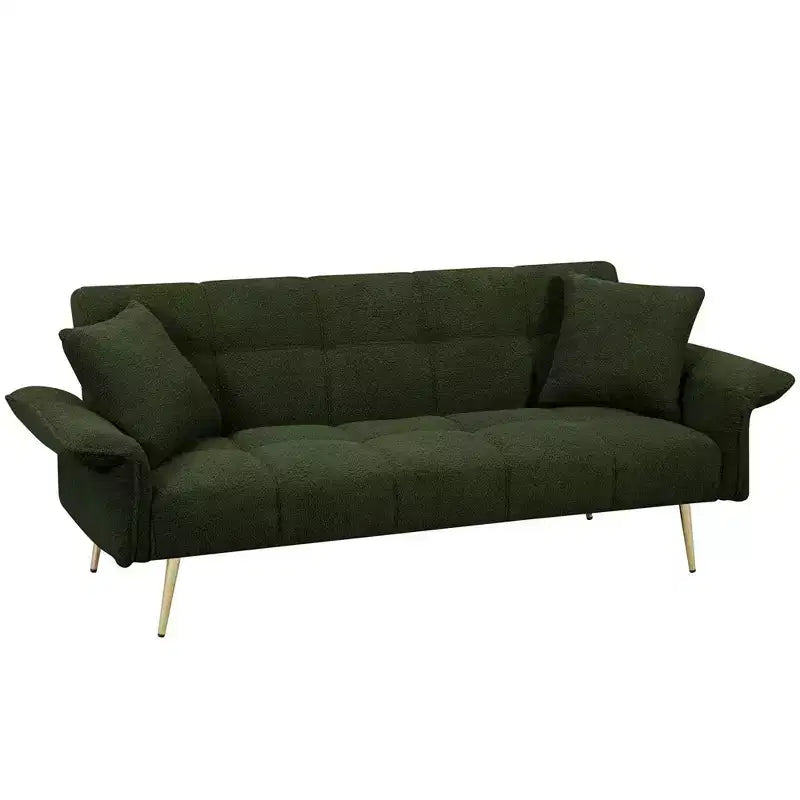 Divano Letto Convertibile con Rivestimento in Velluto, Futon Pieghevole per Soggiorno o Camera da Letto