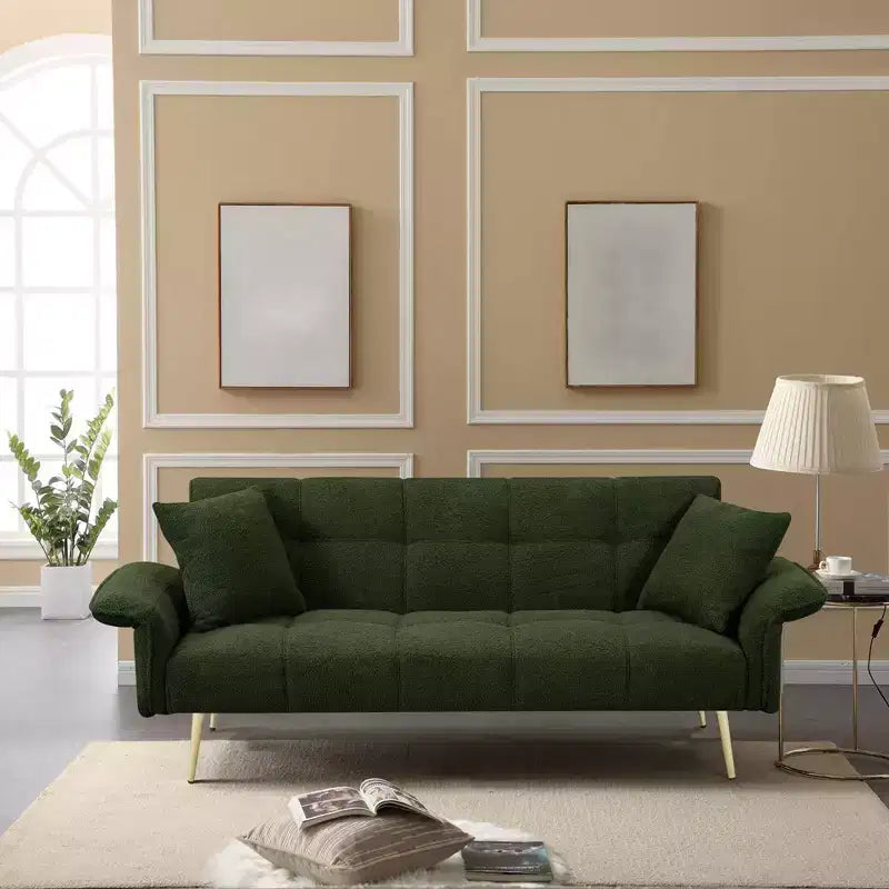 Convertible Sofa Bed with Velvet Upholstery, Folding Futon Sleeper for Living Room or Bedroom