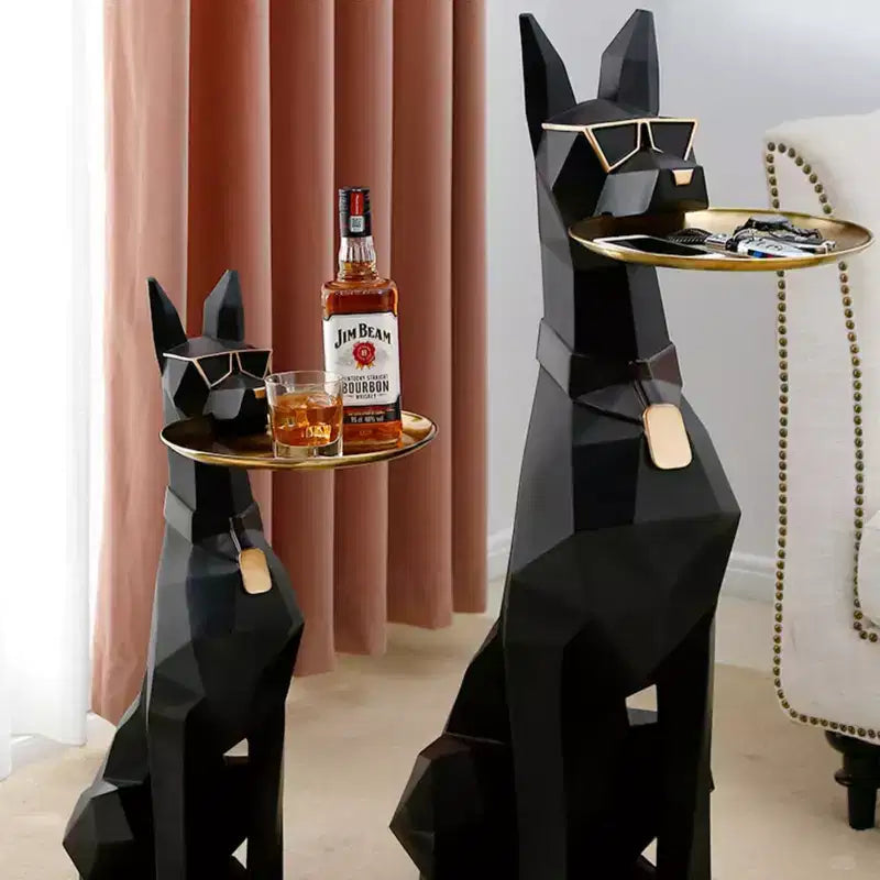 Doberman Dog Side Table – 29"H, Black Resin