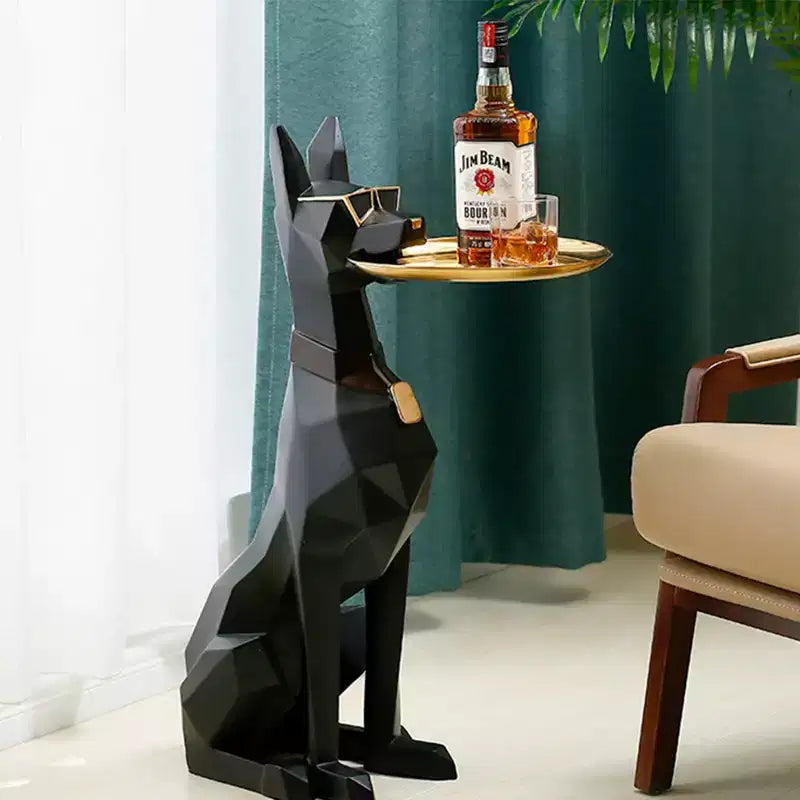 Tavolino a forma di Doberman – H 74 cm, Resina Nera