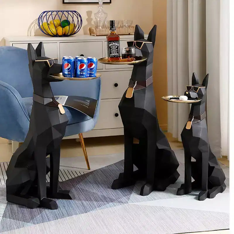 Tavolino a forma di Doberman – H 74 cm, Resina Nera